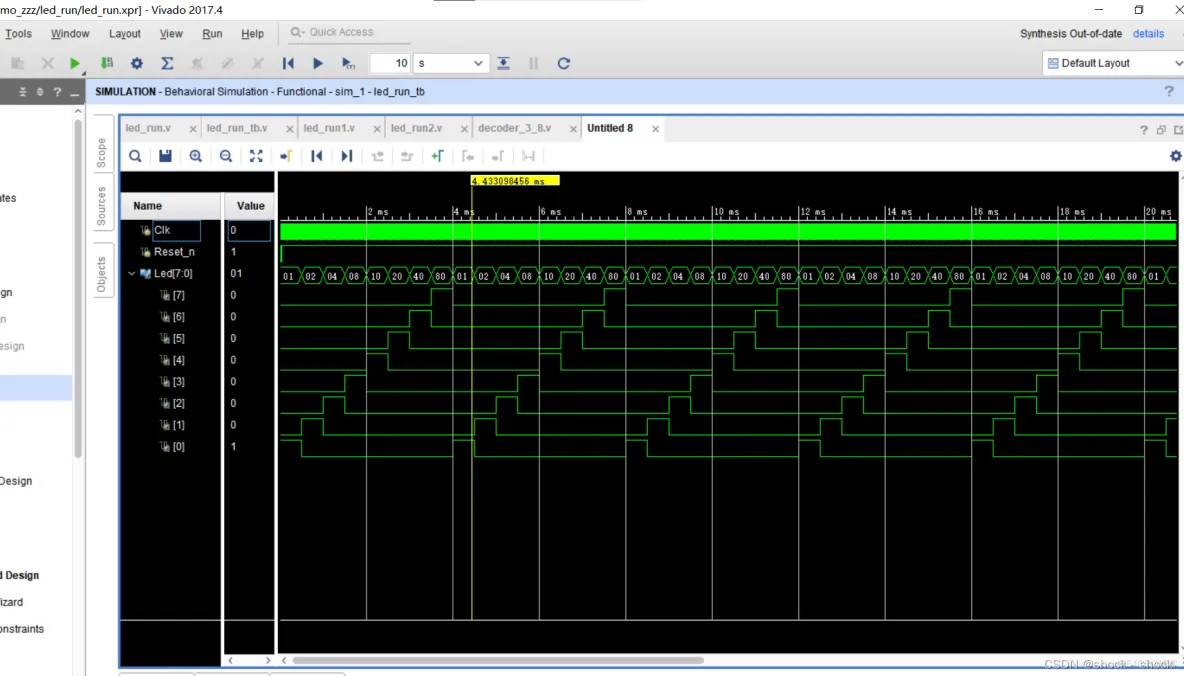 FPGA 设计跑马灯（8个LED灯每个以0.5s的速率闪烁）_Verilog